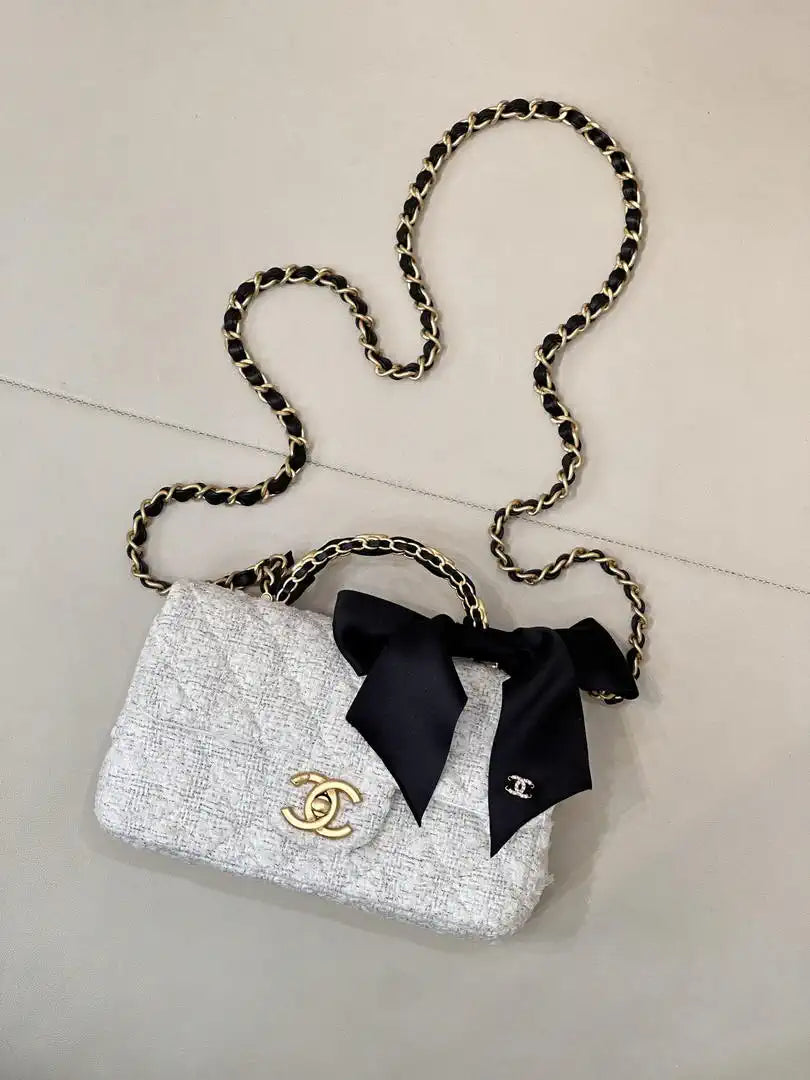 Chanel AS5875 Mini Flap Bag with Top Handle White & Black