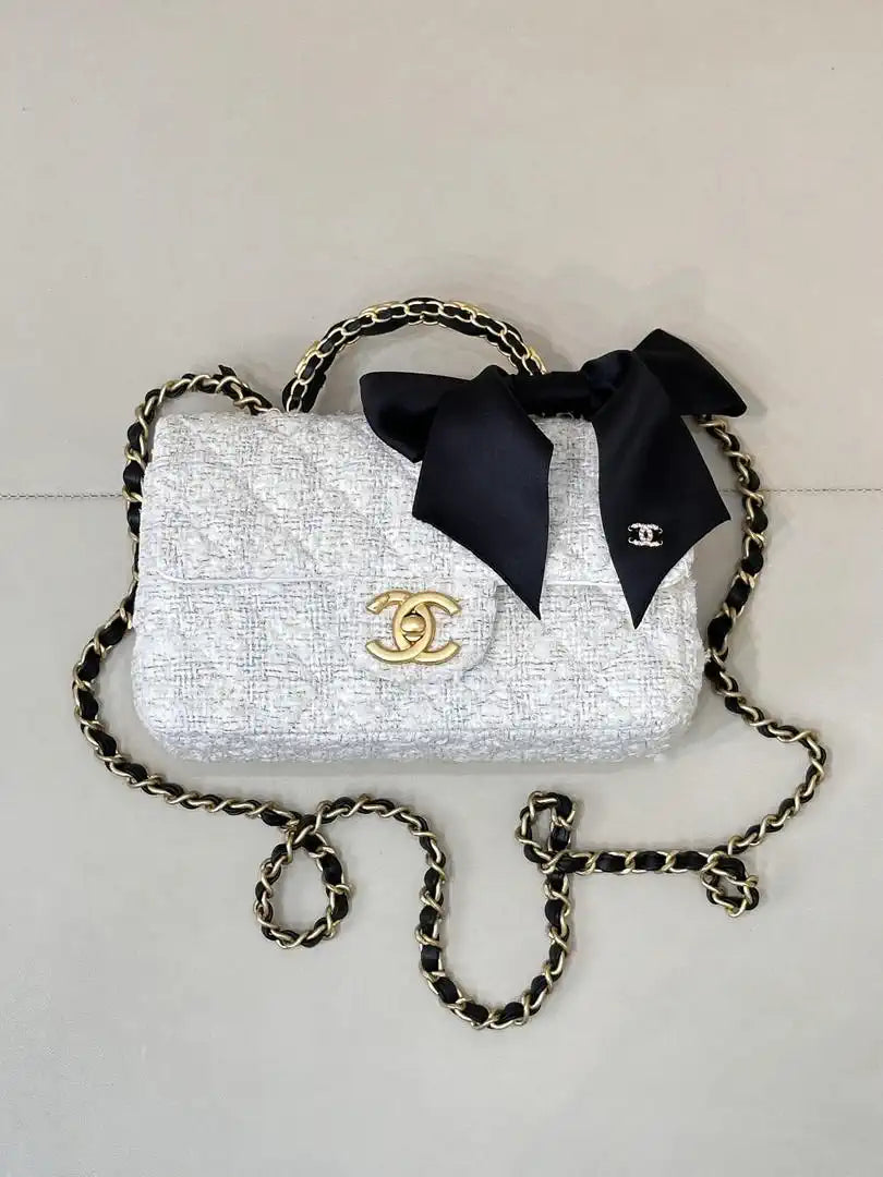 Chanel AS5875 Mini Flap Bag with Top Handle White & Black