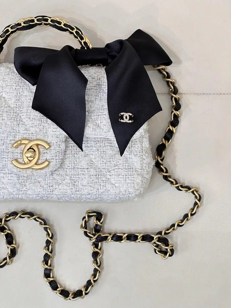 Chanel AS5875 Mini Flap Bag with Top Handle White & Black