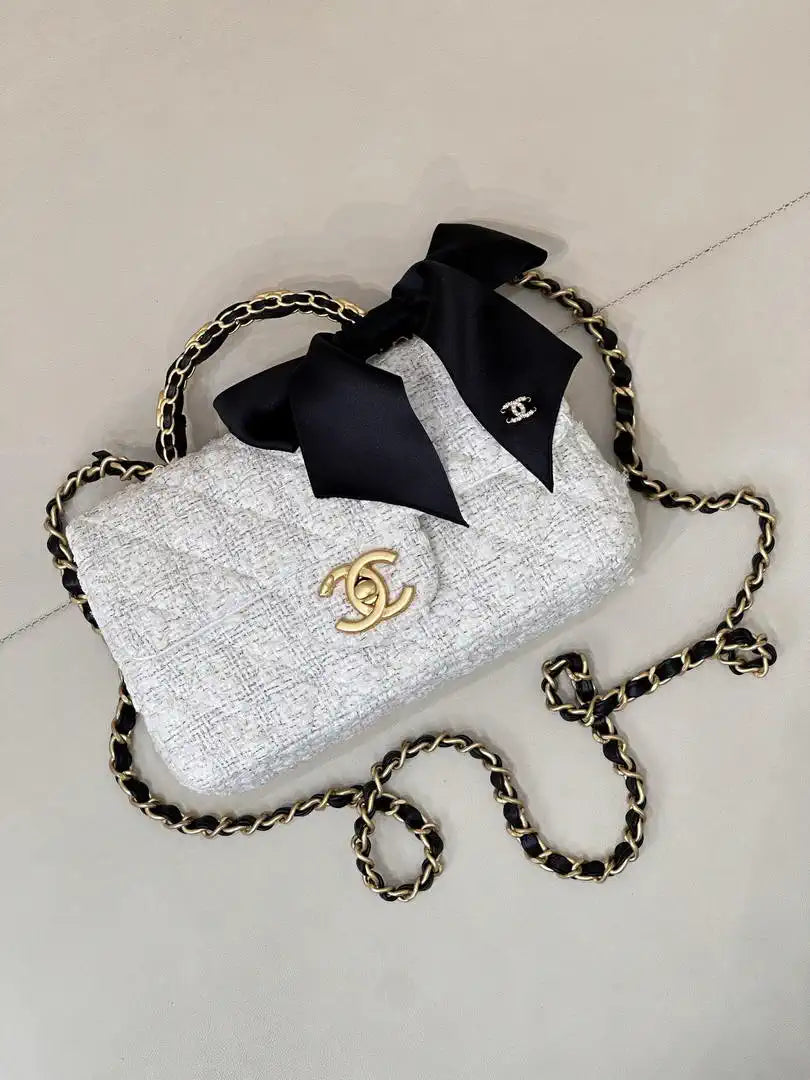 Chanel AS5875 Mini Flap Bag with Top Handle White & Black