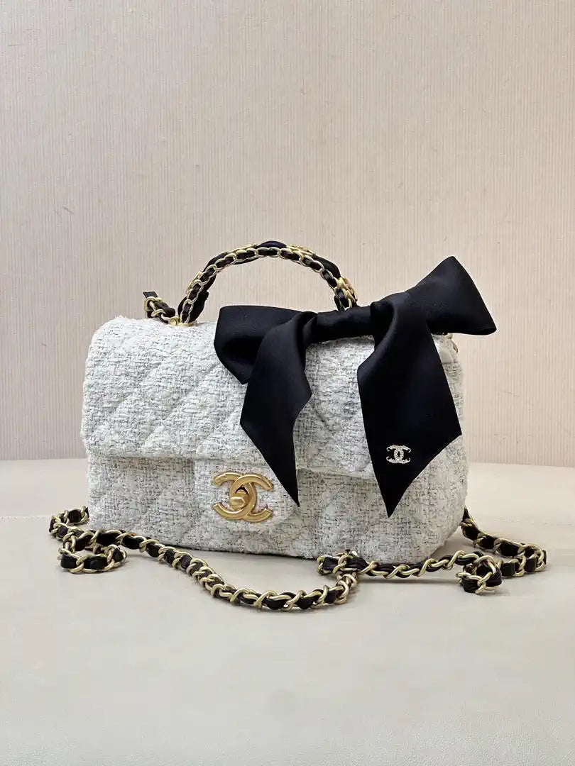 Chanel AS5875 Mini Flap Bag with Top Handle White & Black