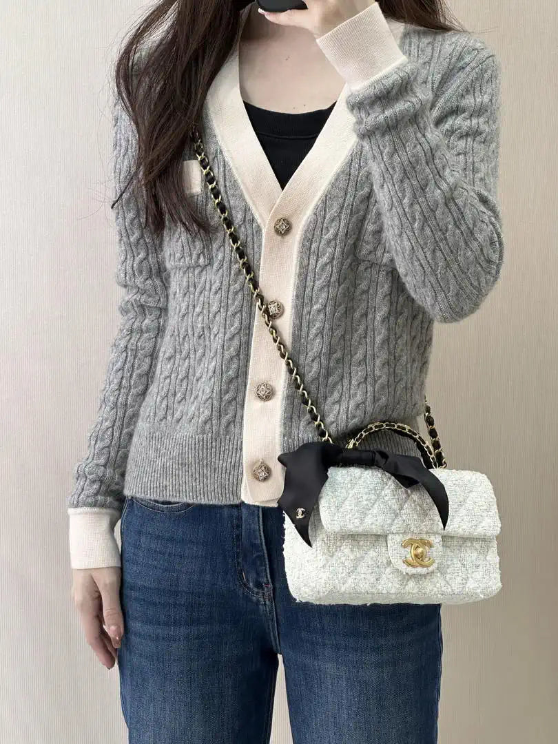 Chanel AS5875 Mini Flap Bag with Top Handle White & Black
