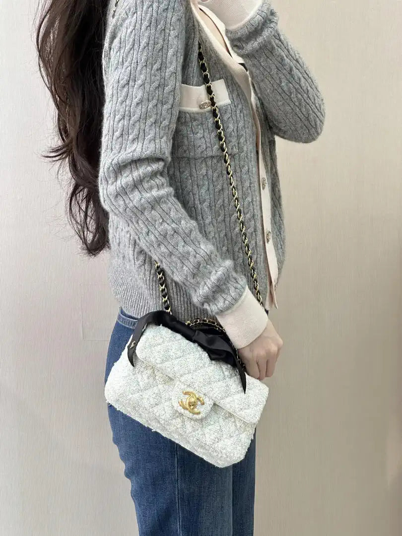 Chanel AS5875 Mini Flap Bag with Top Handle White & Black