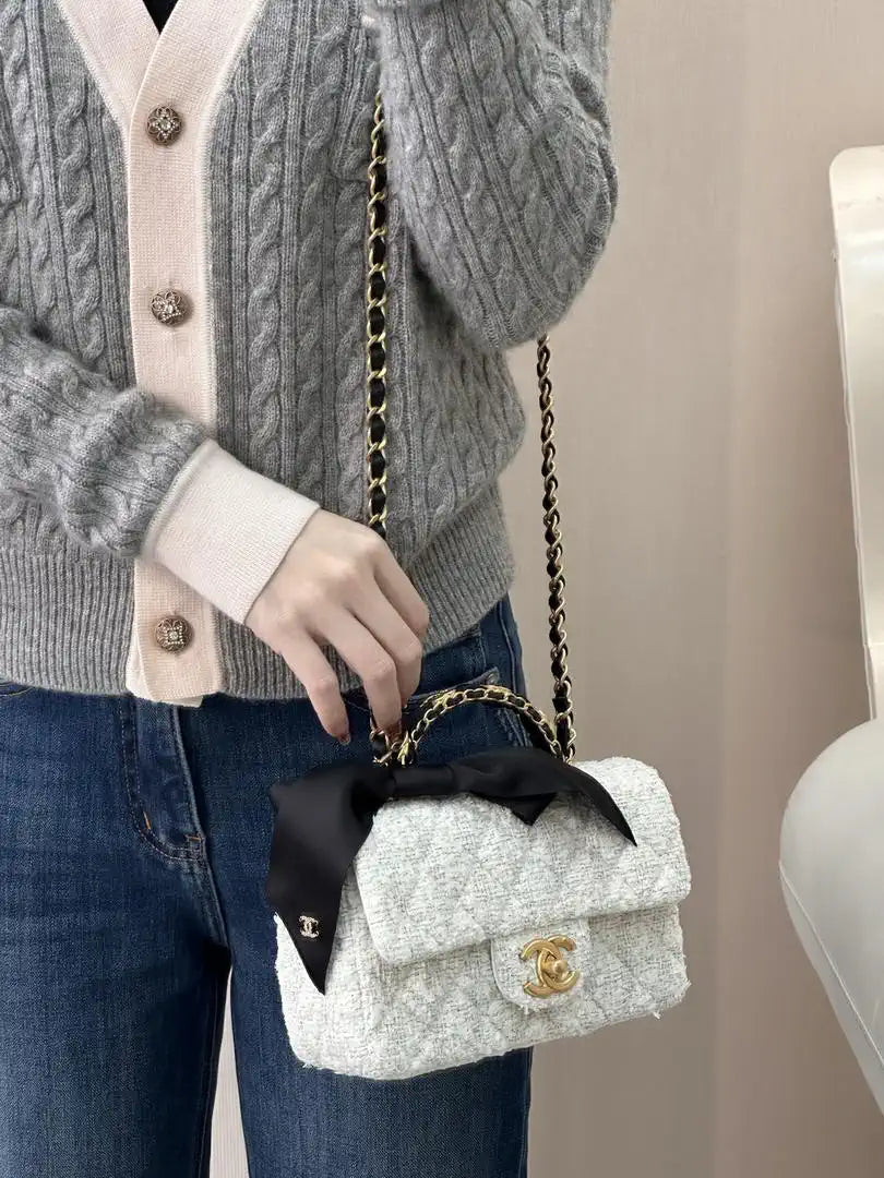 Chanel AS5875 Mini Flap Bag with Top Handle White & Black