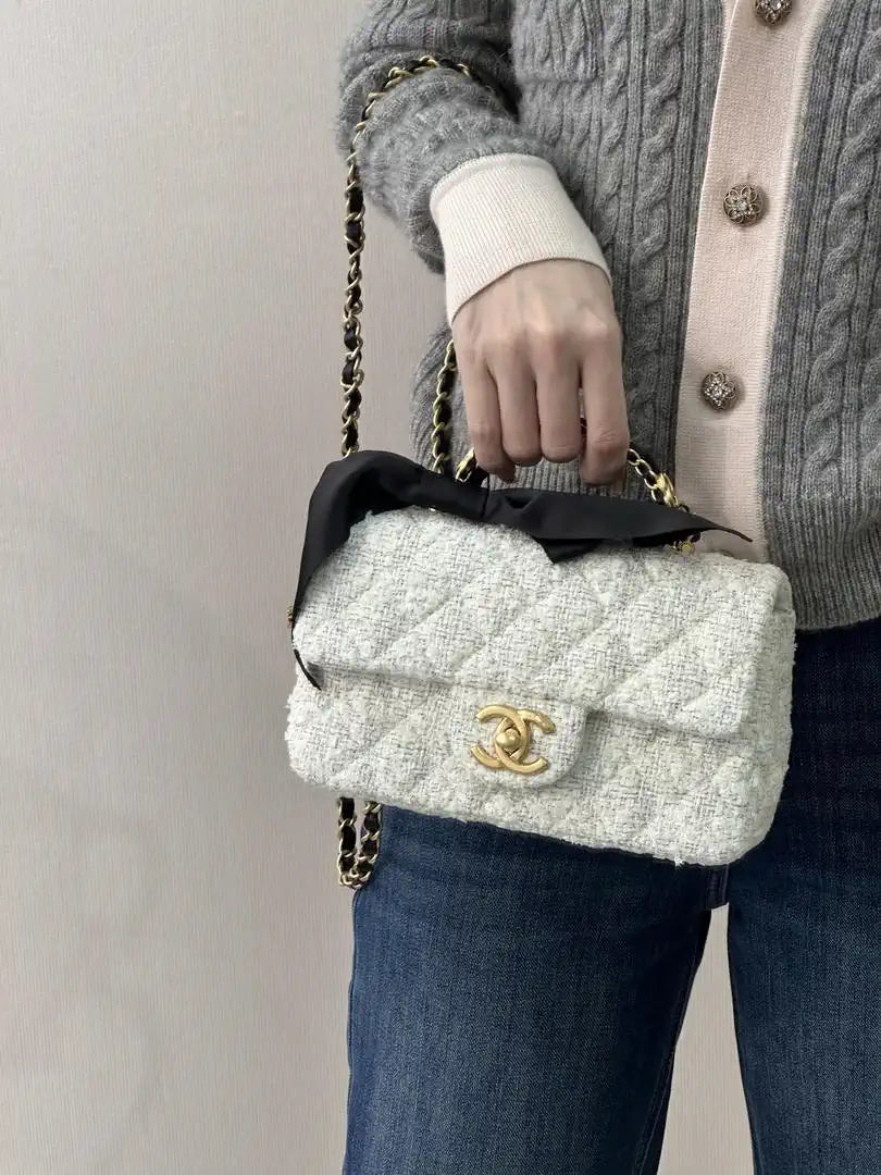 Chanel AS5875 Mini Flap Bag with Top Handle White & Black