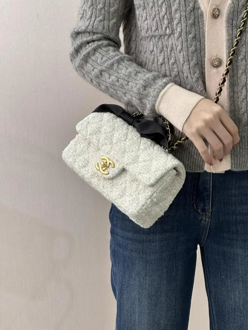 Chanel AS5875 Mini Flap Bag with Top Handle White & Black
