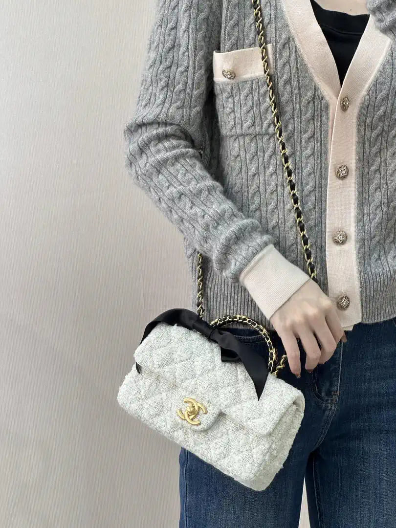 Chanel AS5875 Mini Flap Bag with Top Handle White & Black
