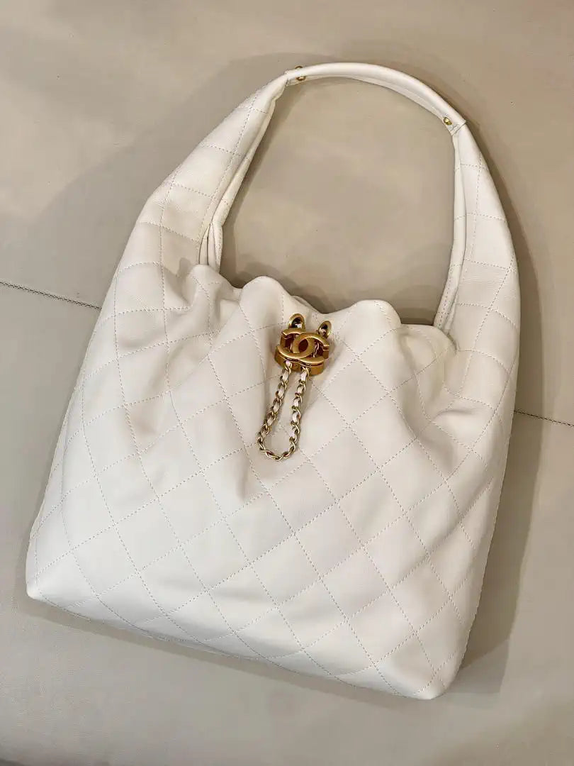 Chanel AS5967 26C Large Hobo Handbag Calfskin & Gold-Tone Metal Ligth beige