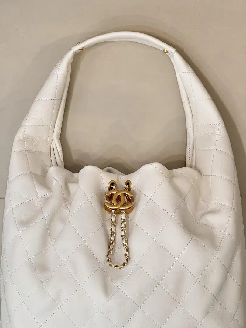Chanel AS5967 26C Large Hobo Handbag Calfskin & Gold-Tone Metal Ligth beige