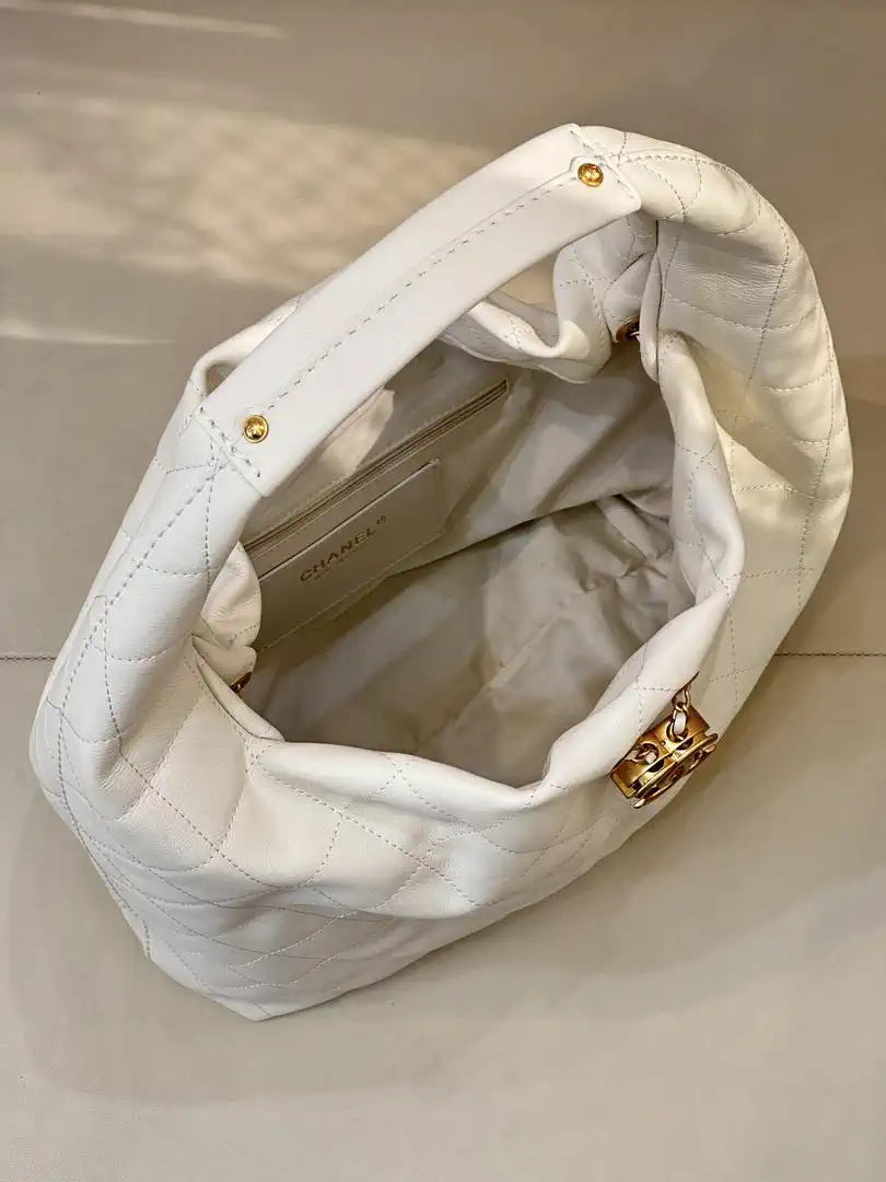 Chanel AS5967 26C Large Hobo Handbag Calfskin & Gold-Tone Metal Ligth beige