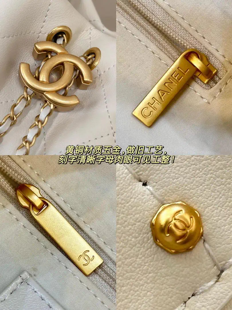 Chanel AS5967 26C Large Hobo Handbag Calfskin & Gold-Tone Metal Ligth beige