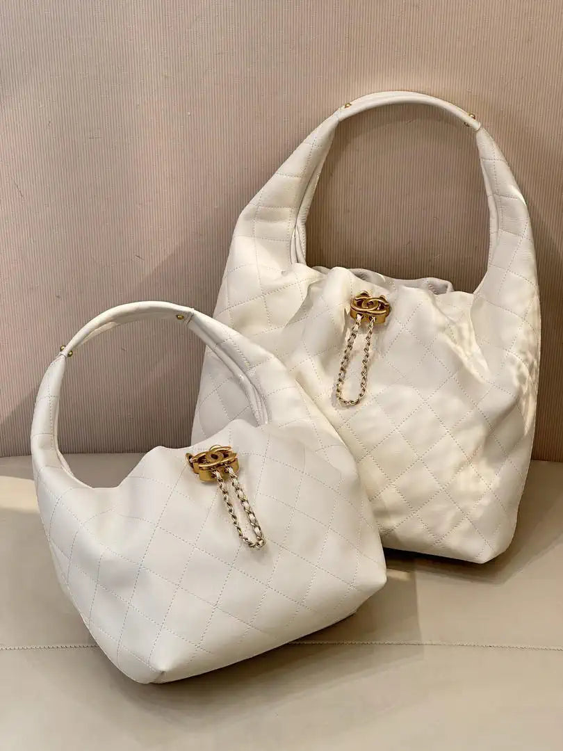 Chanel AS5967 26C Large Hobo Handbag Calfskin & Gold-Tone Metal Ligth beige