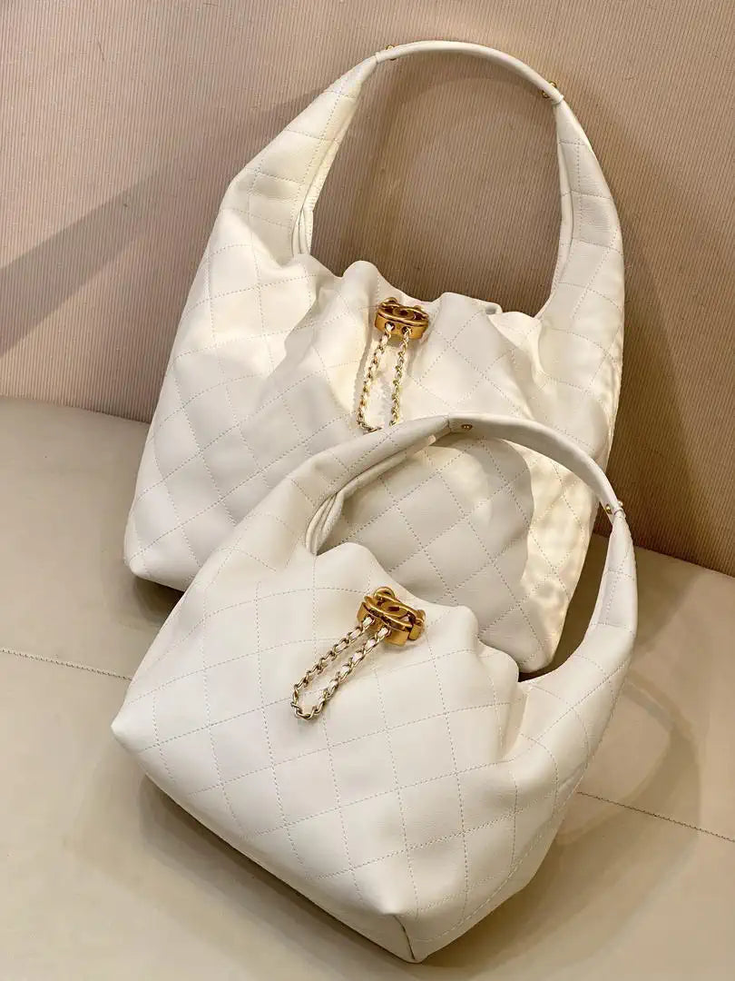 Chanel AS5967 26C Large Hobo Handbag Calfskin & Gold-Tone Metal Ligth beige