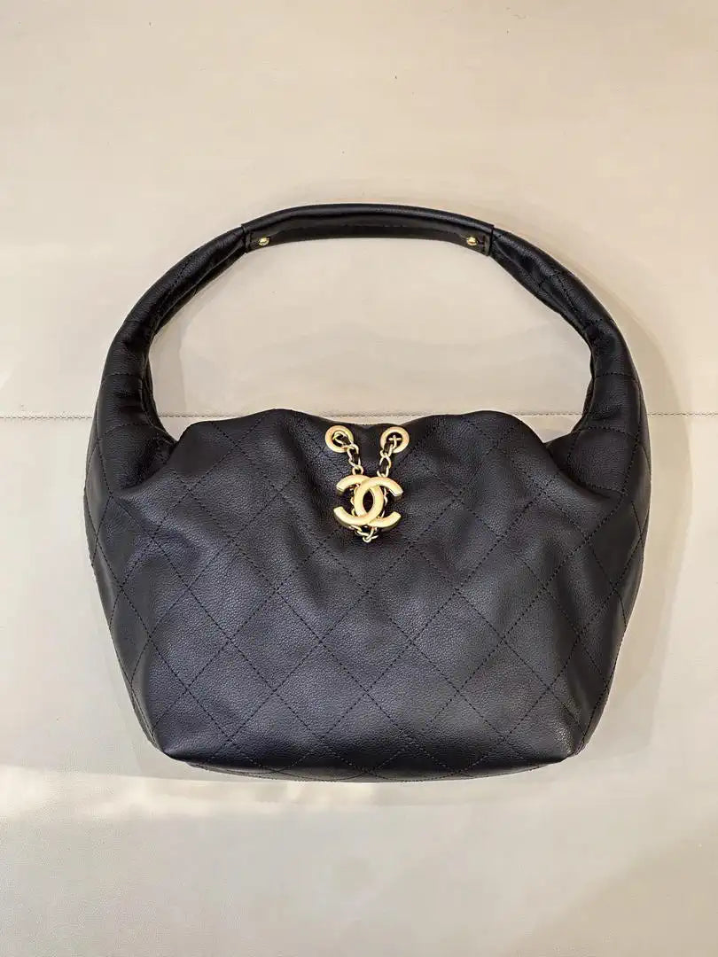Chanel AS5976 Hobo Handbag Calfskin & Gold-Tone Metal Black