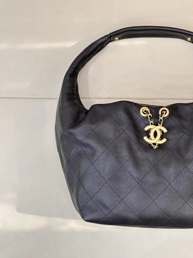 Chanel AS5976 Hobo Handbag Calfskin & Gold-Tone Metal Black