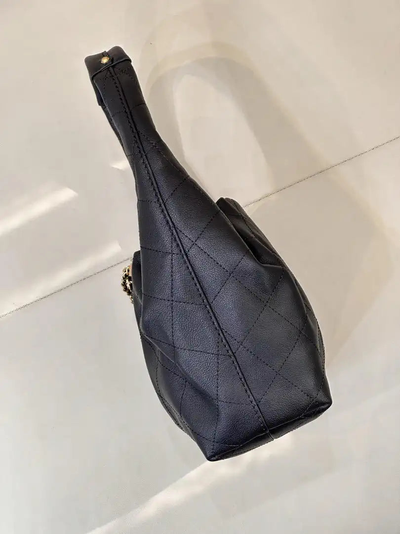 Chanel AS5976 Hobo Handbag Calfskin & Gold-Tone Metal Black
