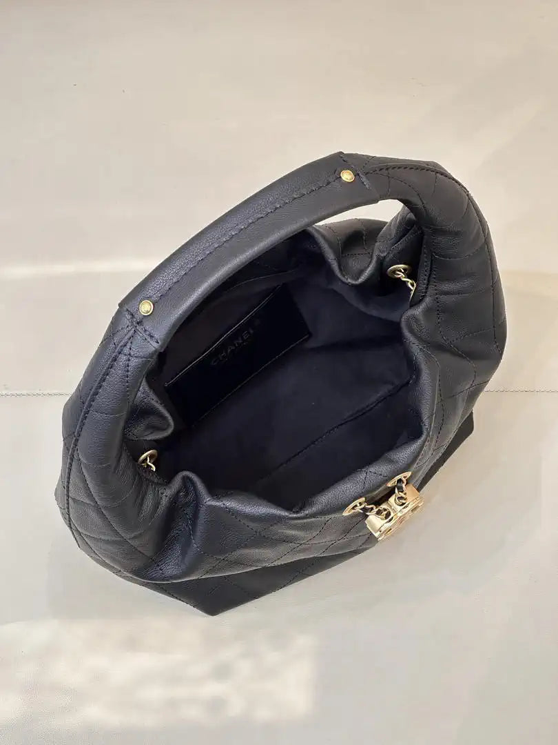 Chanel AS5976 Hobo Handbag Calfskin & Gold-Tone Metal Black