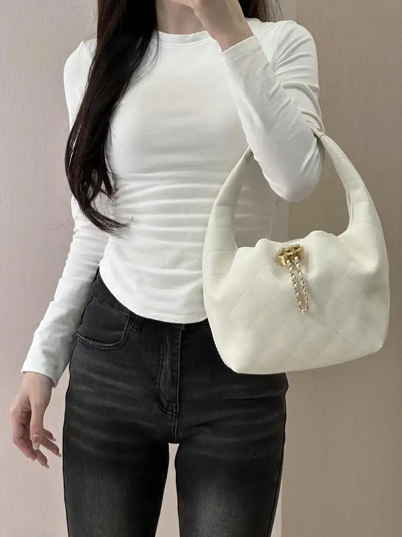 Chanel AS5976 Hobo Handbag Calfskin & Gold-Tone Metal Light Beige