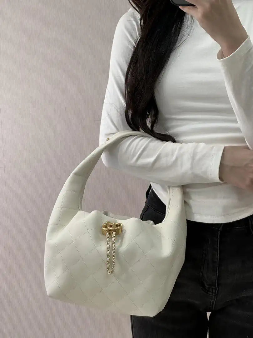 Chanel AS5976 Hobo Handbag Calfskin & Gold-Tone Metal Light Beige