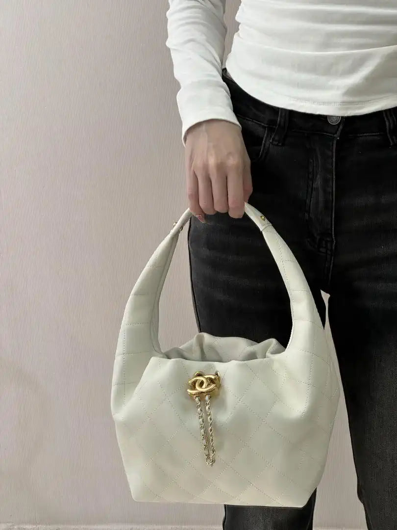 Chanel AS5976 Hobo Handbag Calfskin & Gold-Tone Metal Light Beige