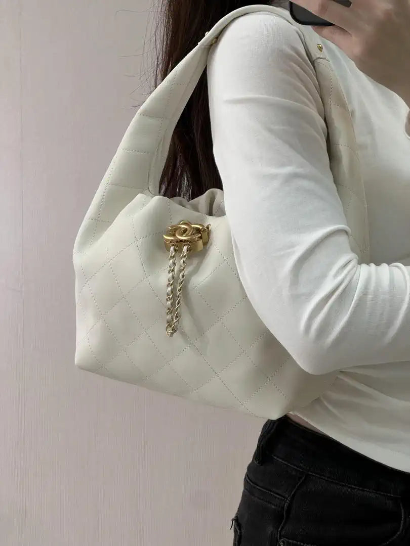 Chanel AS5976 Hobo Handbag Calfskin & Gold-Tone Metal Light Beige