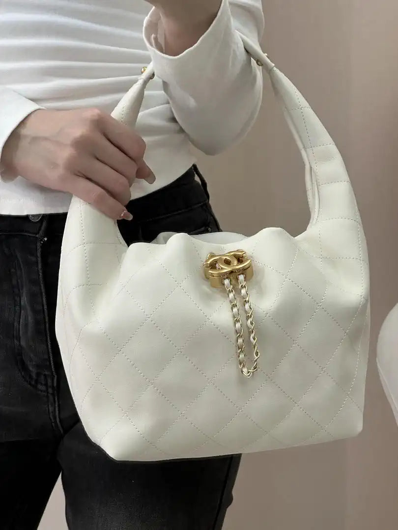 Chanel AS5976 Hobo Handbag Calfskin & Gold-Tone Metal Light Beige
