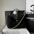 Chanel AS5978 Vintage Suede Hobo beach Tote Bag 26c Black