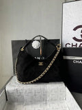Chanel AS5978 Vintage Suede Hobo beach Tote Bag 26c Black