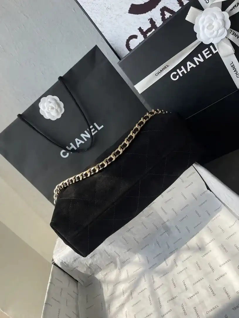 Chanel AS5978 Vintage Suede Hobo beach Tote Bag 26c Black