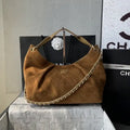 Chanel AS5978 Vintage Suede Hobo beach Tote Bag 26c Brown