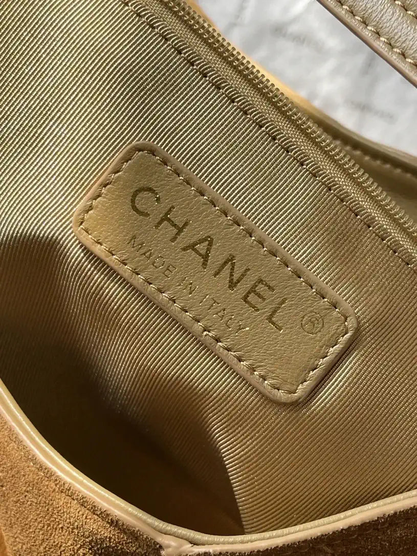 Chanel AS5978 Vintage Suede Hobo beach Tote Bag 26c Brown