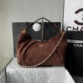 Chanel AS5978 Vintage Suede Hobo beach Tote Bag 26c Dark Brown