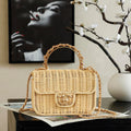 Chanel AS5984 Mini Flap Bag with Top Handle Braided Rattan & Gold-Tone Metal  Beige