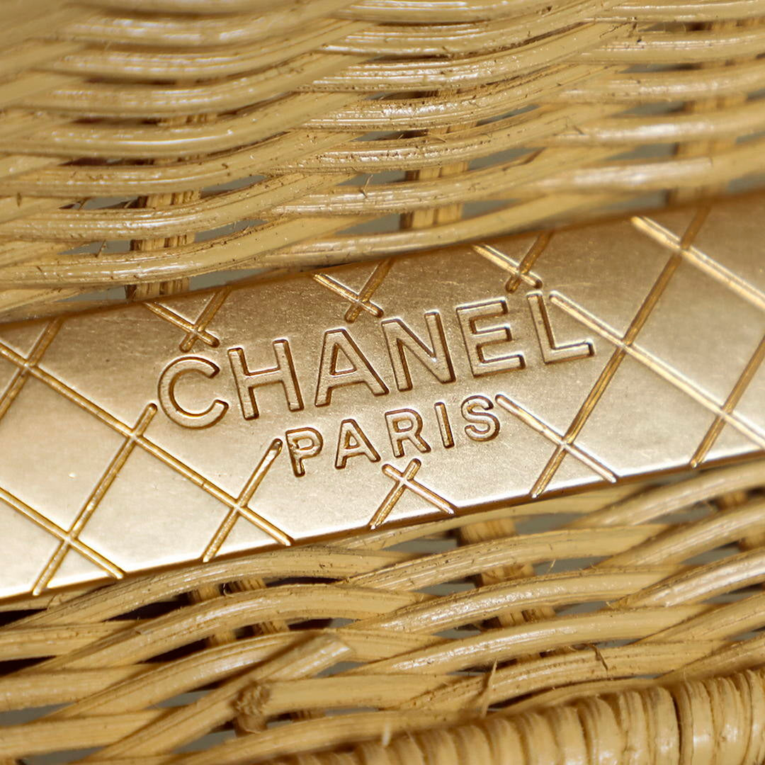 Chanel AS5984 Mini Flap Bag with Top Handle Braided Rattan & Gold-Tone Metal  Beige