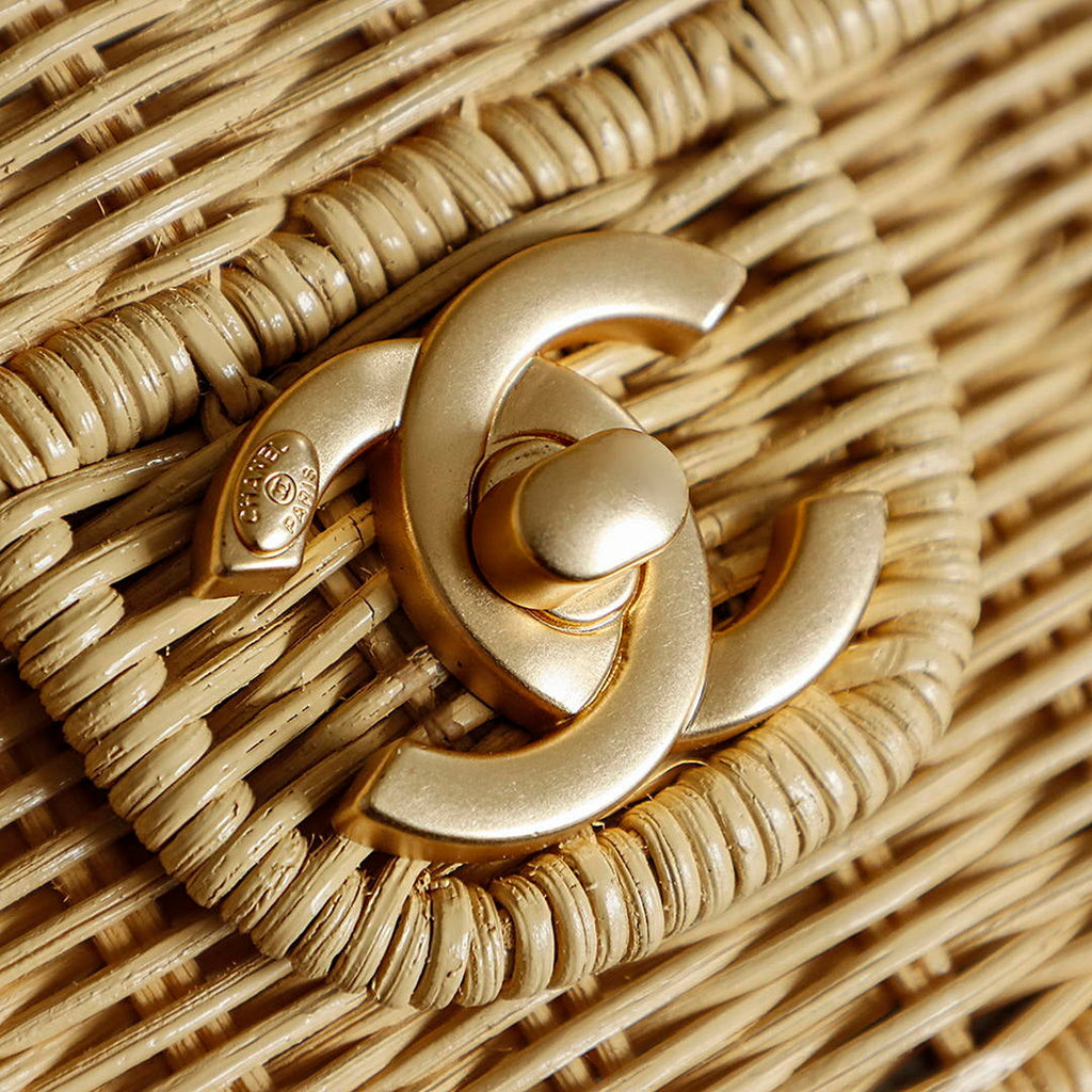 Chanel AS5984 Mini Flap Bag with Top Handle Braided Rattan & Gold-Tone Metal  Beige