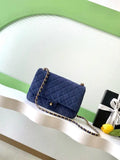 Chanel AS5987 Flap 26cm Suede Calfskin Lambskin & Gold-Tone Metal Navy Blue
