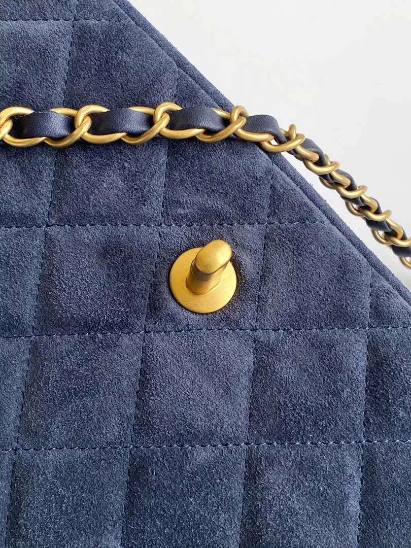 Chanel AS5987 Flap 26cm Suede Calfskin Lambskin & Gold-Tone Metal Navy Blue
