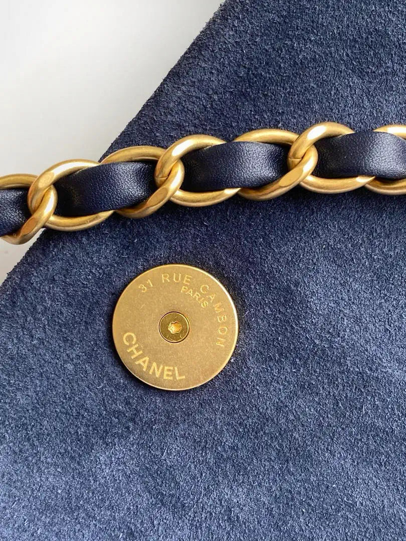 Chanel AS5987 Flap 26cm Suede Calfskin Lambskin & Gold-Tone Metal Navy Blue