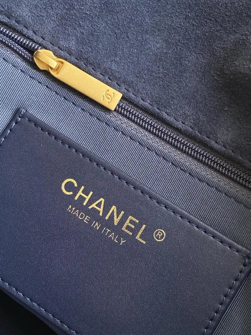 Chanel AS5987 Flap 26cm Suede Calfskin Lambskin & Gold-Tone Metal Navy Blue