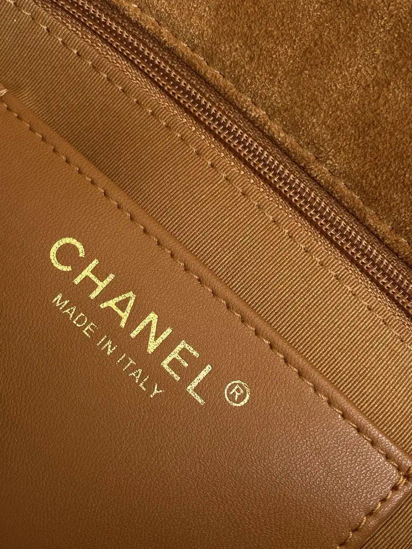 Chanel AS5989 Mini Flap  20cm Suede Calfskin Lambskin & Gold-Tone Metal Dark Beige
