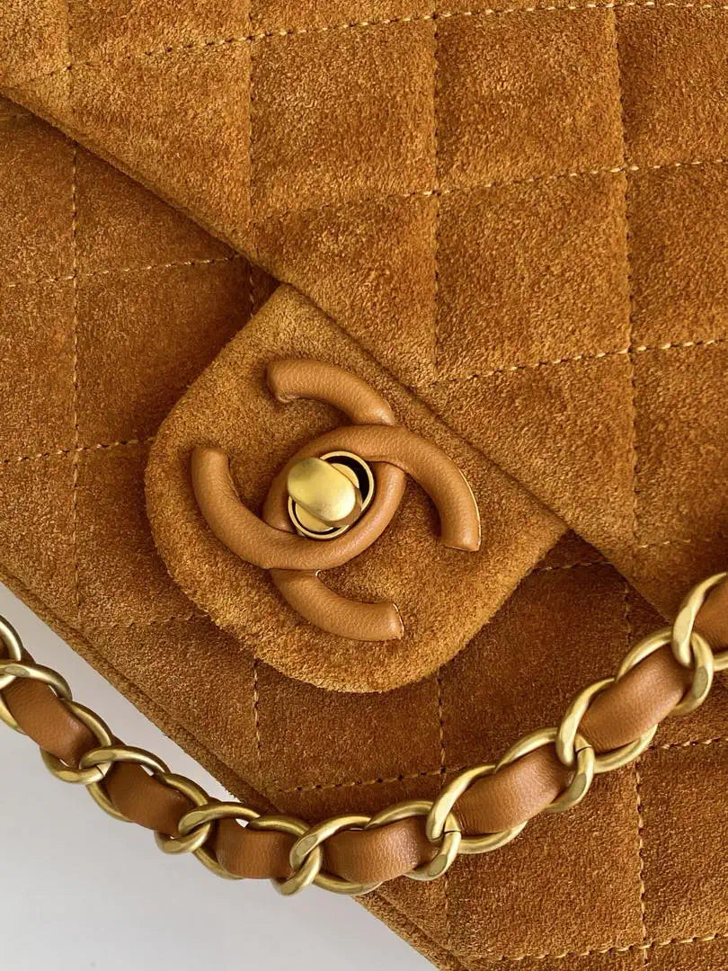 Chanel AS5989 Mini Flap  20cm Suede Calfskin Lambskin & Gold-Tone Metal Dark Beige