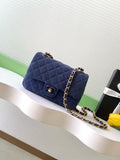 Chanel AS5989 Mini Flap  20cm Suede Calfskin Lambskin & Gold-Tone Metal Navy Blue