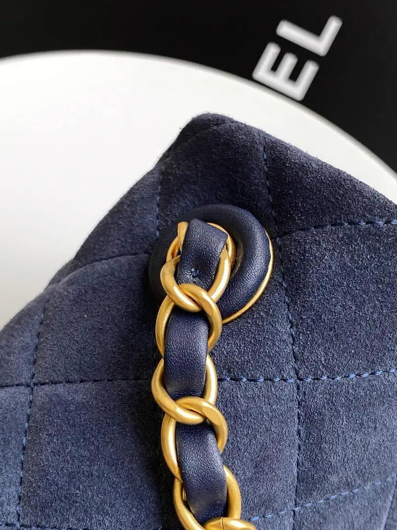 Chanel AS5989 Mini Flap  20cm Suede Calfskin Lambskin & Gold-Tone Metal Navy Blue