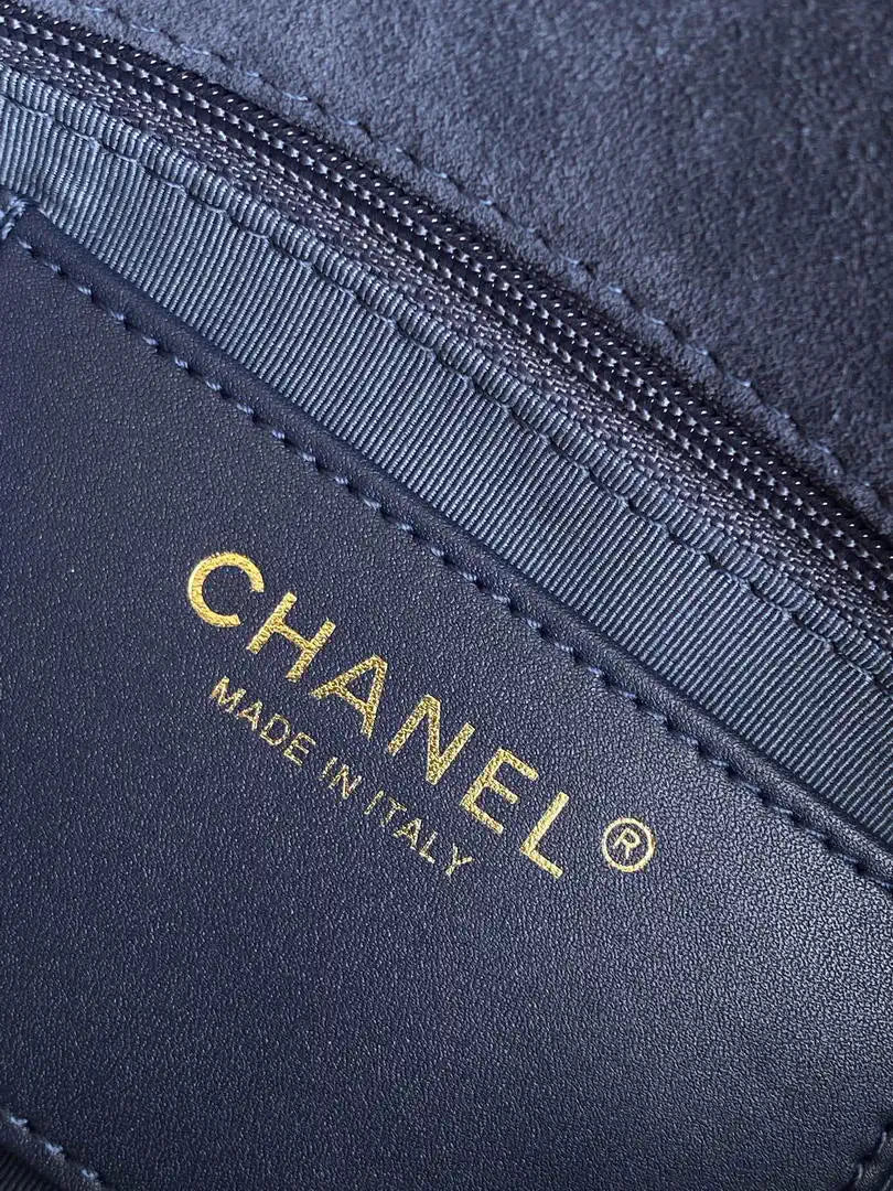 Chanel AS5989 Mini Flap  20cm Suede Calfskin Lambskin & Gold-Tone Metal Navy Blue