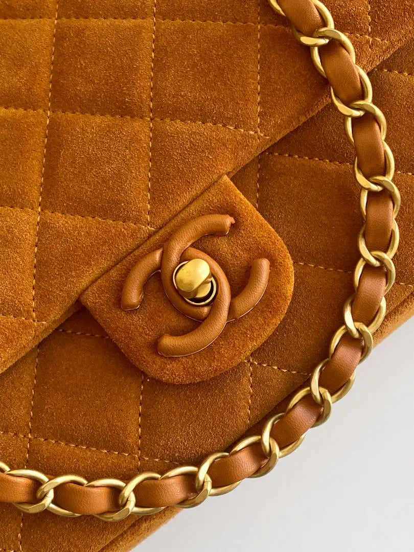 Chanel AS5991  Flap 24cm Suede Calfskin Lambskin & Gold-Tone Metal Dark Beige