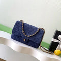 Chanel AS5991  Flap 24cm Suede Calfskin Lambskin & Gold-Tone Metal Navy Blue