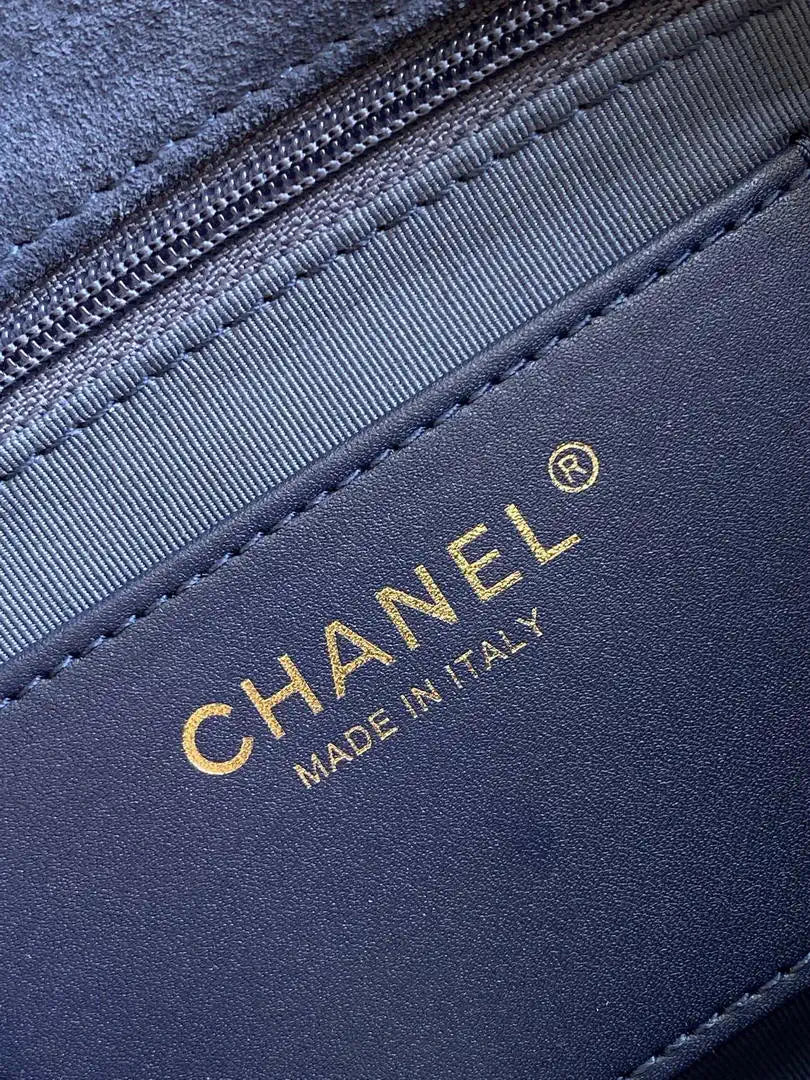 Chanel AS5991  Flap 24cm Suede Calfskin Lambskin & Gold-Tone Metal Navy Blue