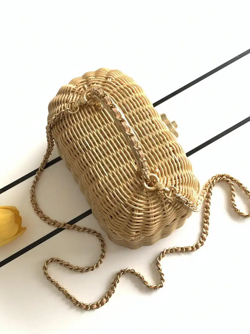 Chanel AS5993 Vanity Case Braided Rattan & Gold-Tone Metal