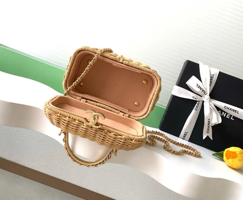 Chanel AS5993 Vanity Case Braided Rattan & Gold-Tone Metal