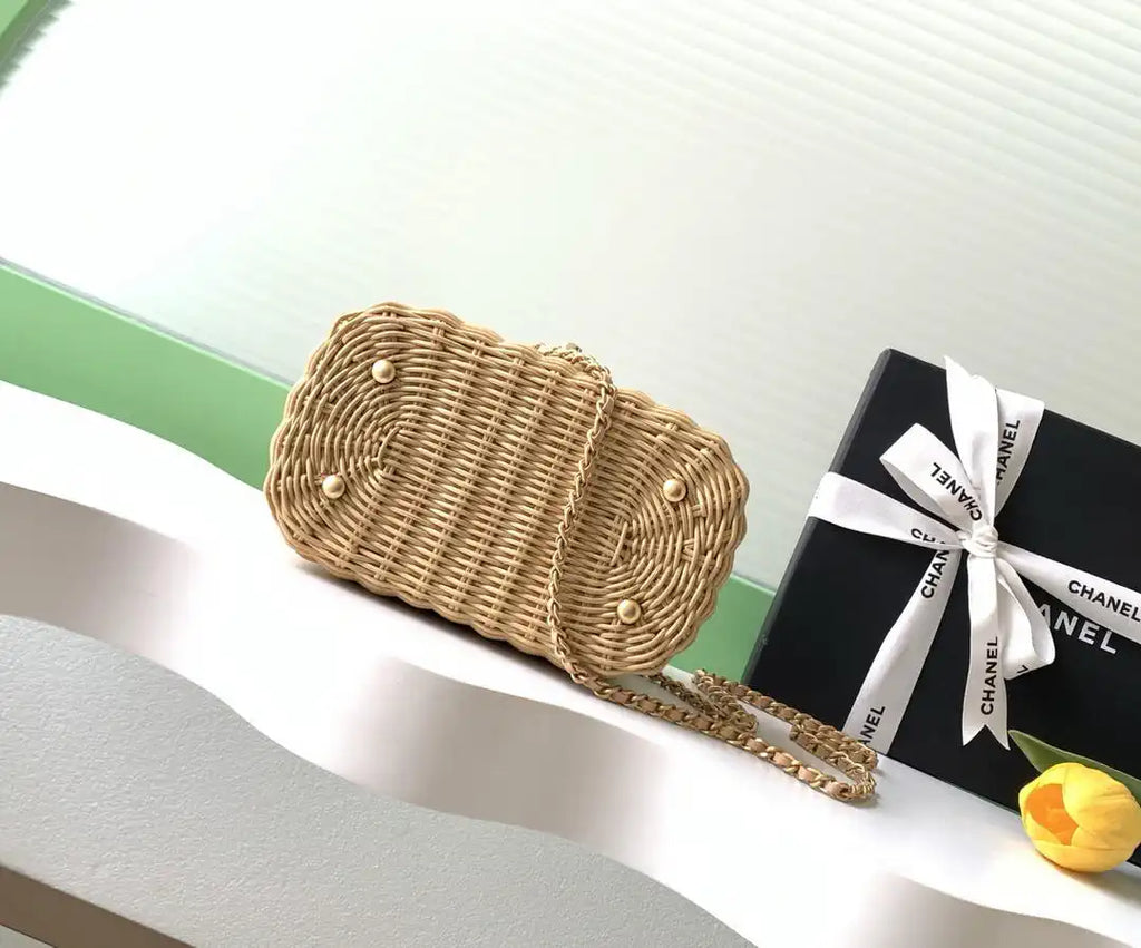Chanel AS5993 Vanity Case Braided Rattan & Gold-Tone Metal